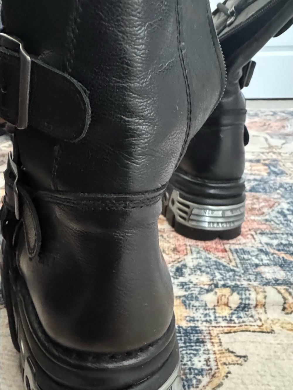 Women’s Black Lace-Up Buckle Combat Boots - Picture 5 of 6